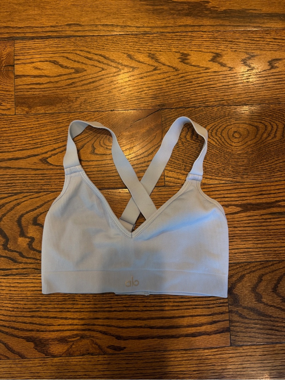Alo Yoga Light Blue Ribbed Crossback Bralette